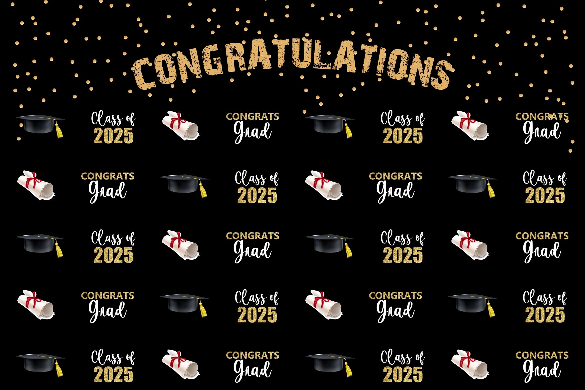Custom Graduation Backdrop 2025 Elegant Black Graduation Party Backdrop UK BRP3-9