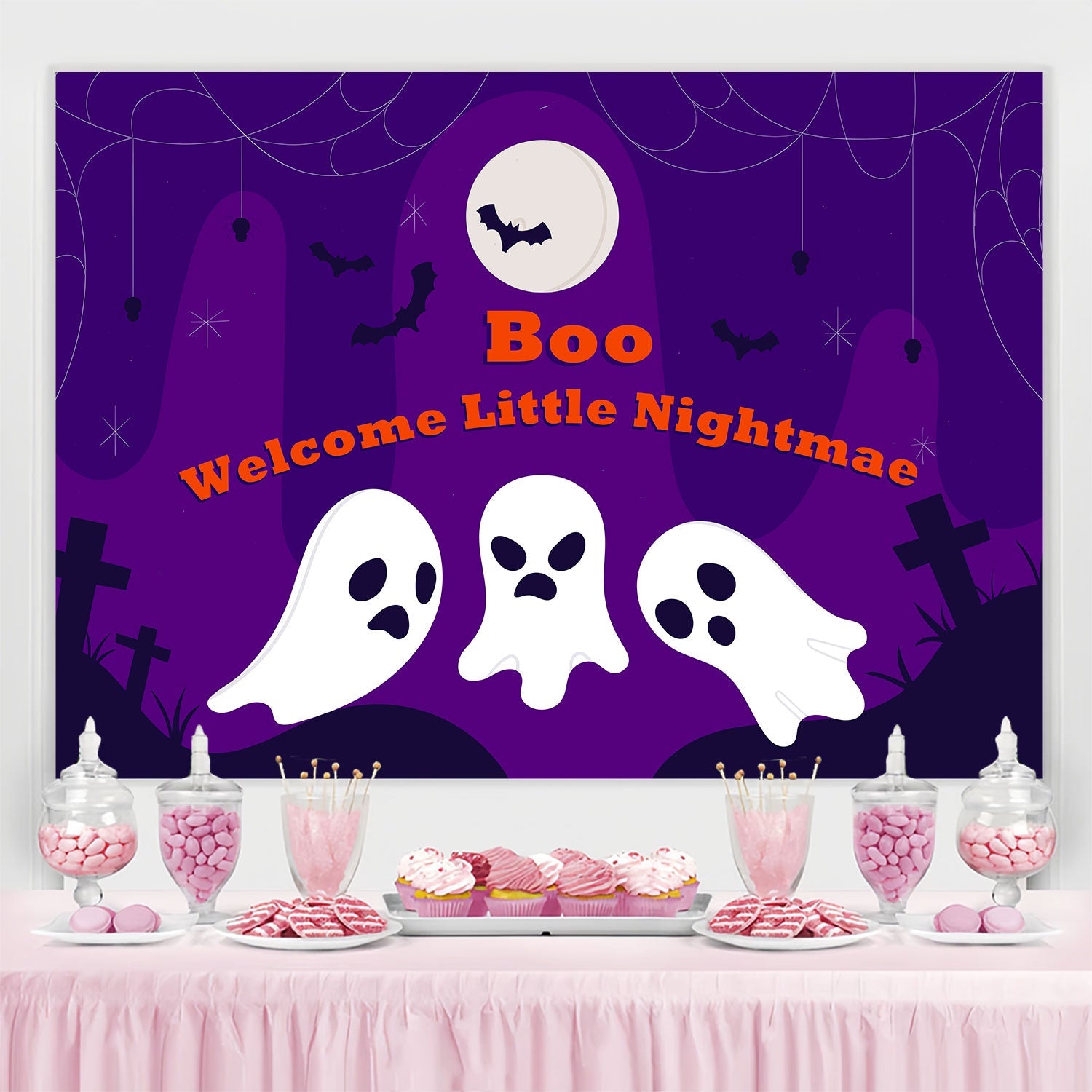 Personalized Backdrop For Birthday Graveyard Ghost Party Backdrop UK BRP3-91