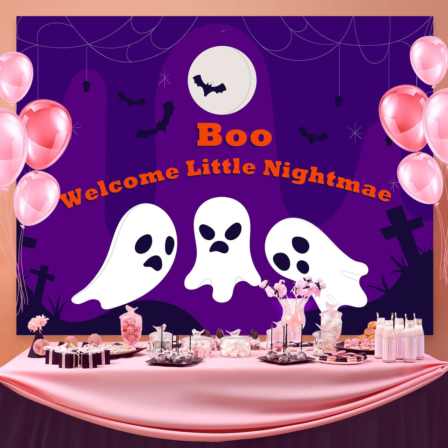 Personalized Backdrop For Birthday Graveyard Ghost Party Backdrop UK BRP3-91