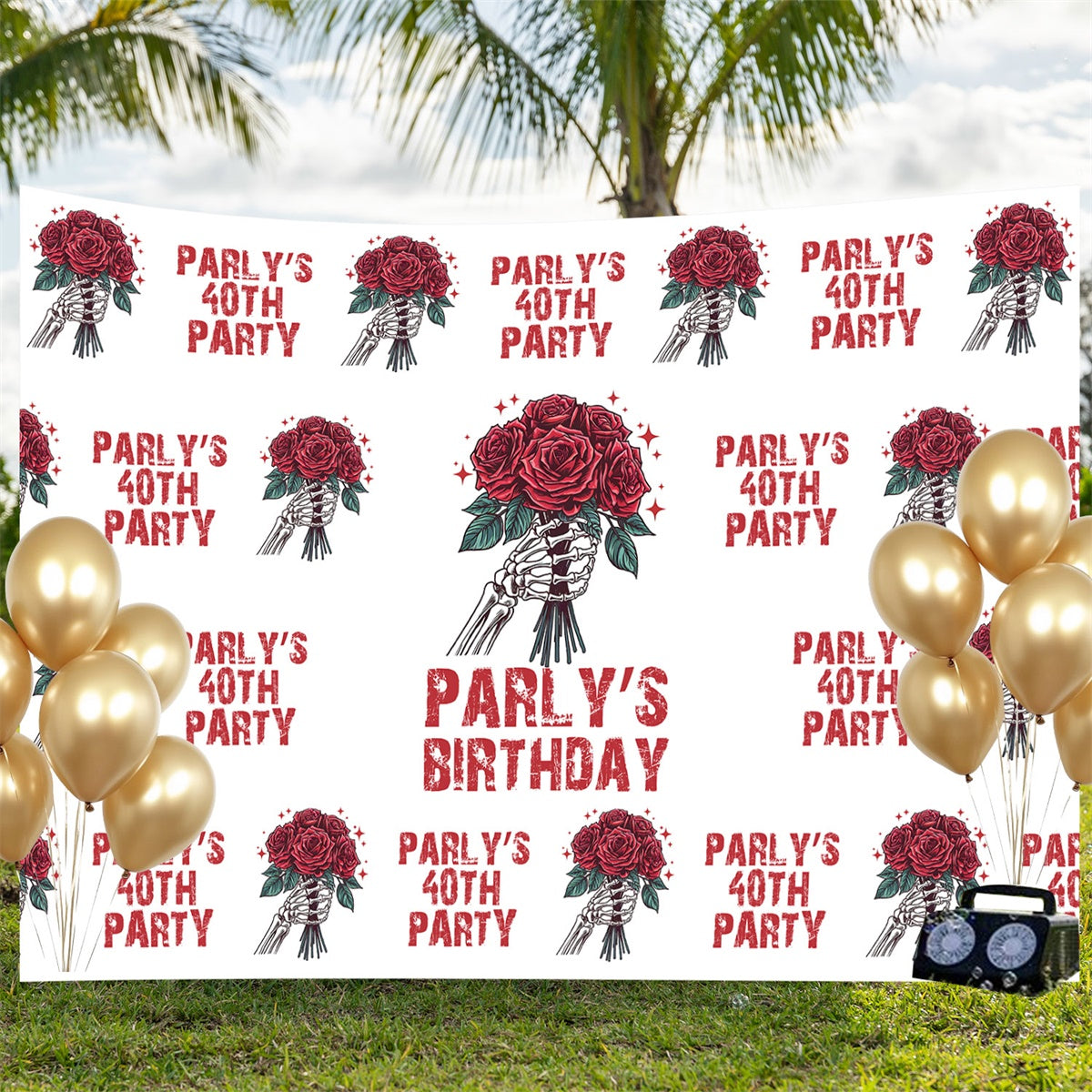 Personalized 40th Birthday Backdrop Gothic Rose Skull Backdrop UK BRP3-93
