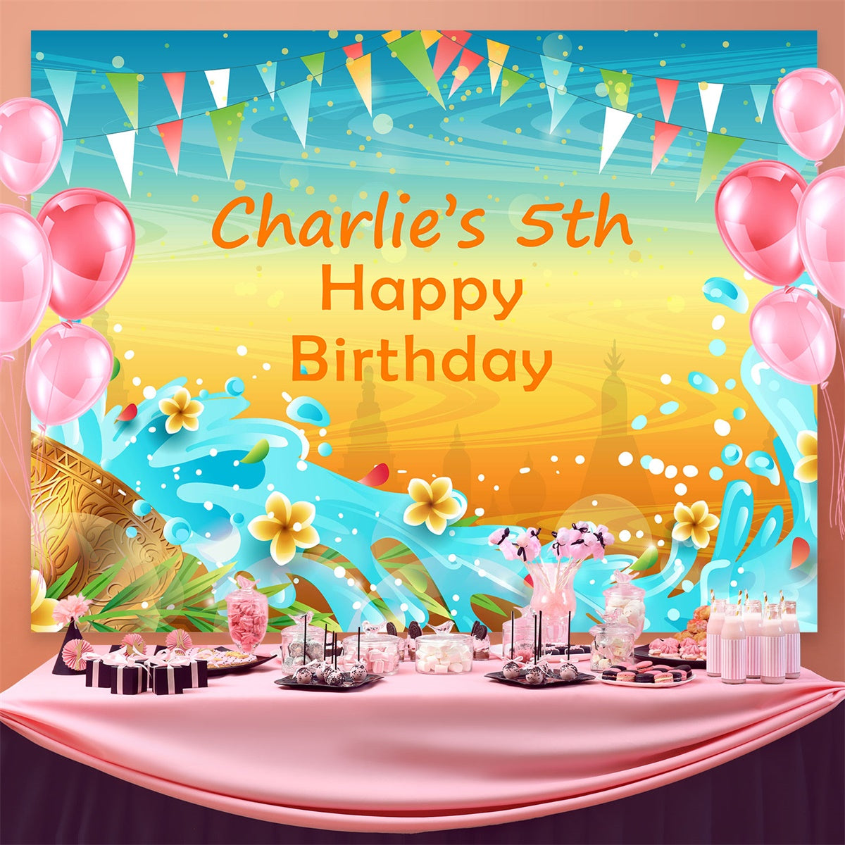 Customize Birthday Backdrop Sunny Beach Water Play Backdrop UK BRP3-97