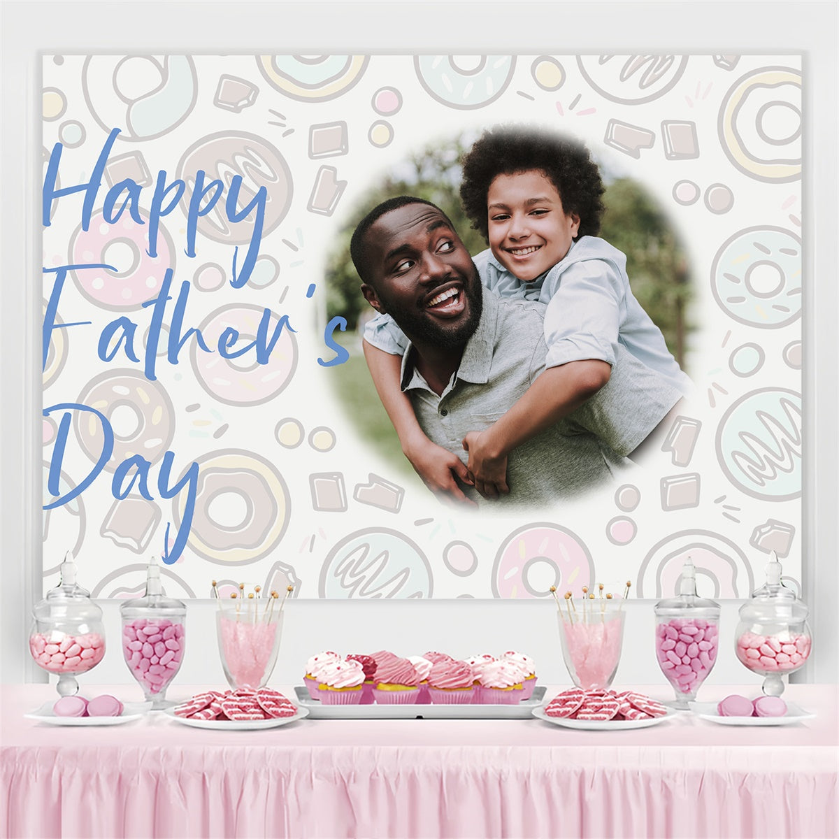 Father's Day Backdrop Doodle Donuts Happy Personalized Backdrop UK BRP4-103