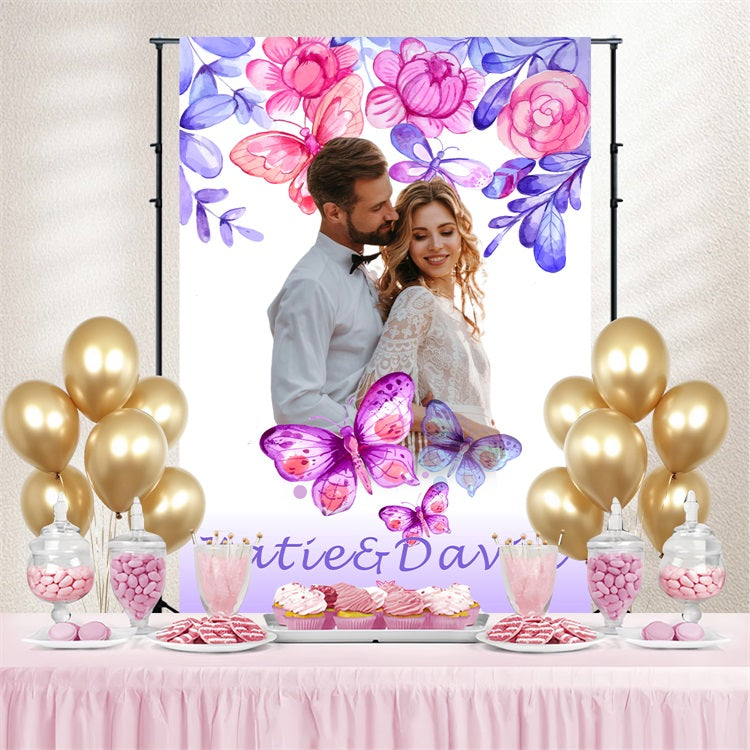 Backdrop For Wedding Watercolor Butterfly Floral Customized Backdrop UK BRP4-112