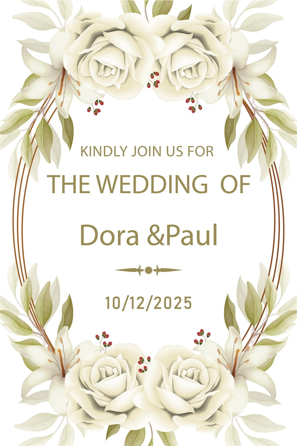 Photo Backdrop Wedding Ivory Roses Ceremony Personalised Backdrop UK BRP4-119