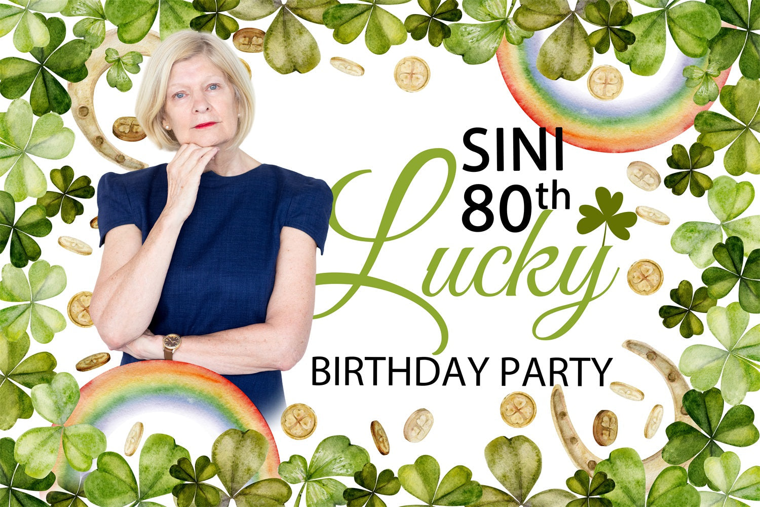 Custom Birthday Party Backdrop Shamrock Gold Coins 80th Backdrop UK BRP4-12