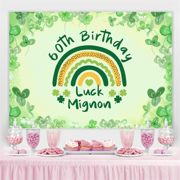 Personalized 60th Birthday Backdrop Cute Clover Rainbow Backdrop UK BRP4-13