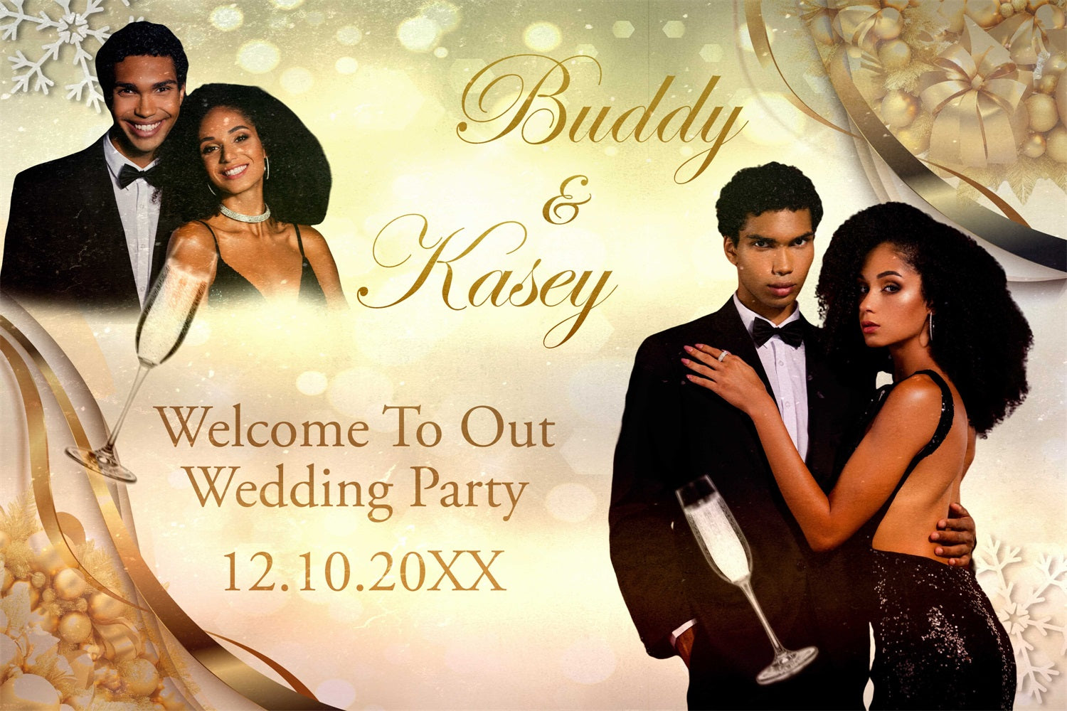 Wedding Photo Backdrops Golden Champagne Toast Personalised Backdrop UK BRP4-134