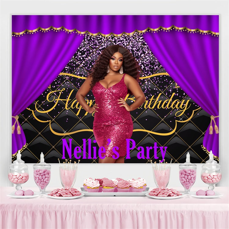 Customized Birthday Backdrop Sparkly Purple Curtain Backdrop UK BRP4-14