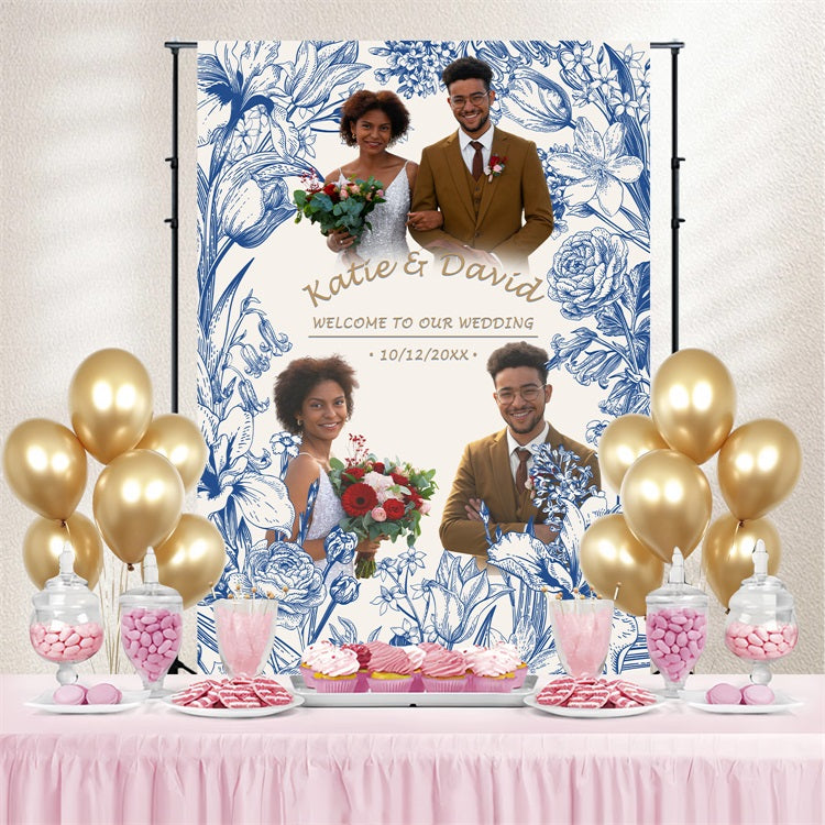 Elegant Wedding Backdrop Sketch Bloom Personalized Backdrop UK BRP4-146