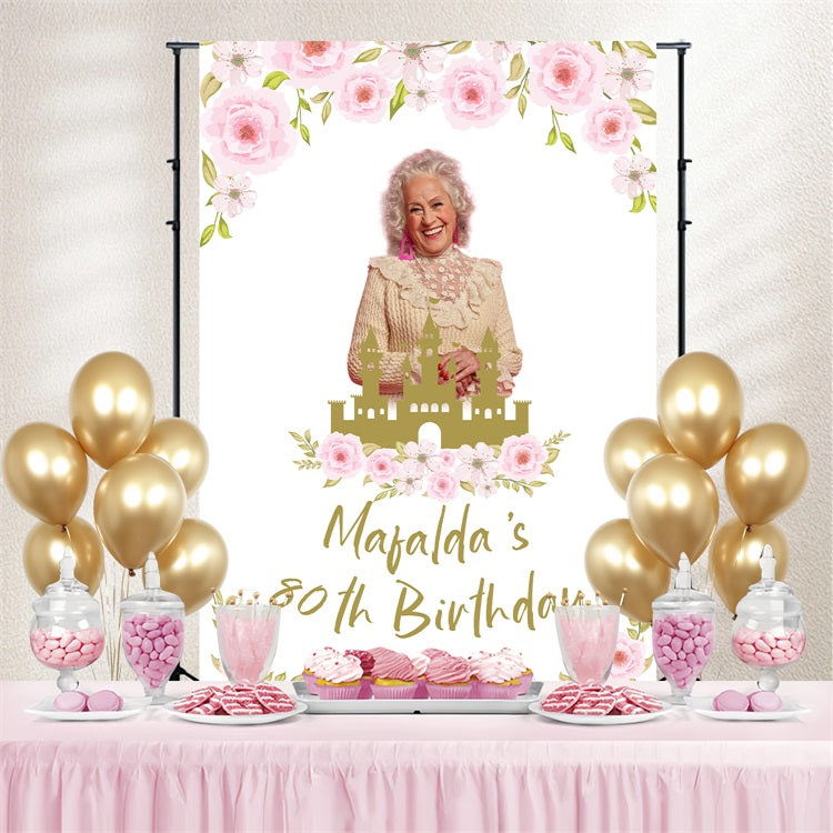 Custom Backdrop For Birthday Party Castle Bloom 80th Backdrop UK BRP4-15