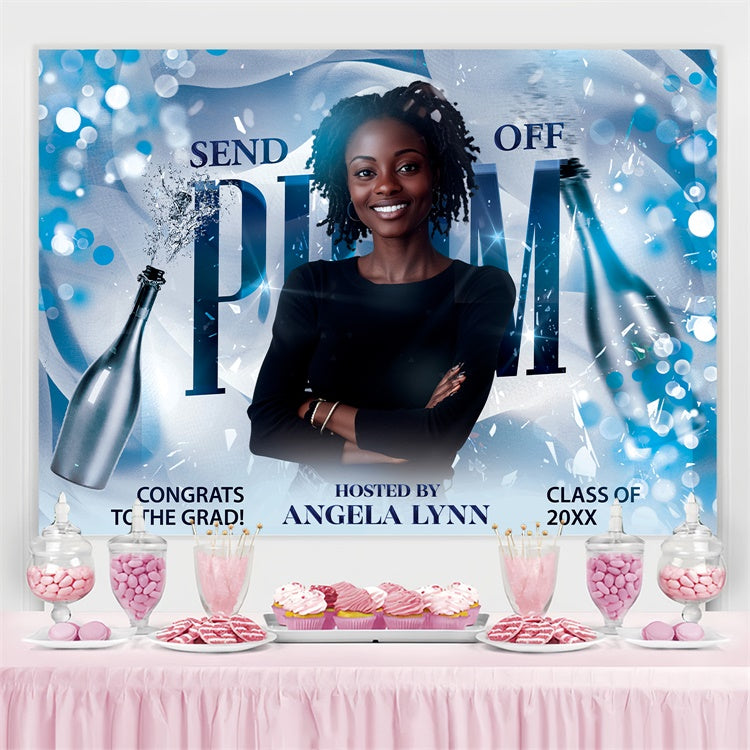 Prom 2025 Backdrop Blue Champagne Graduation Party Backdrop UK BRP4-152