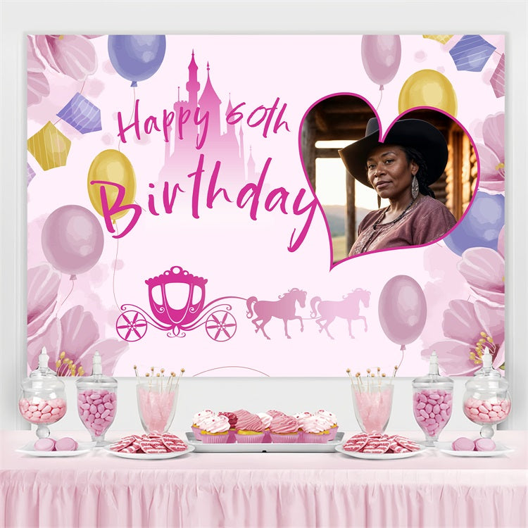 Personalized Birthday Photo Backdrop Floral Castle 60th Balloon Backdrop UK BRP4-16