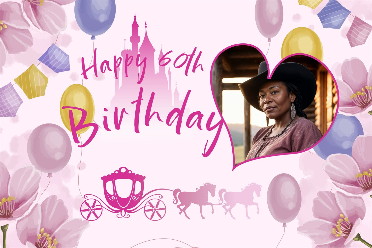 Personalized Birthday Photo Backdrop Floral Castle 60th Balloon Backdrop UK BRP4-16