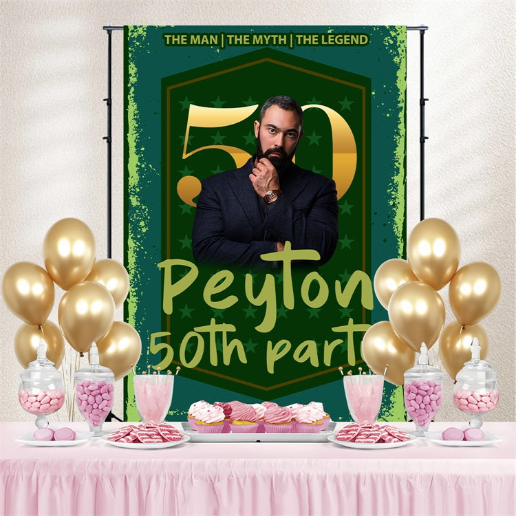 Personalized 50th Birthday Backdrop Green Shield Party Backdrop UK BRP4-17