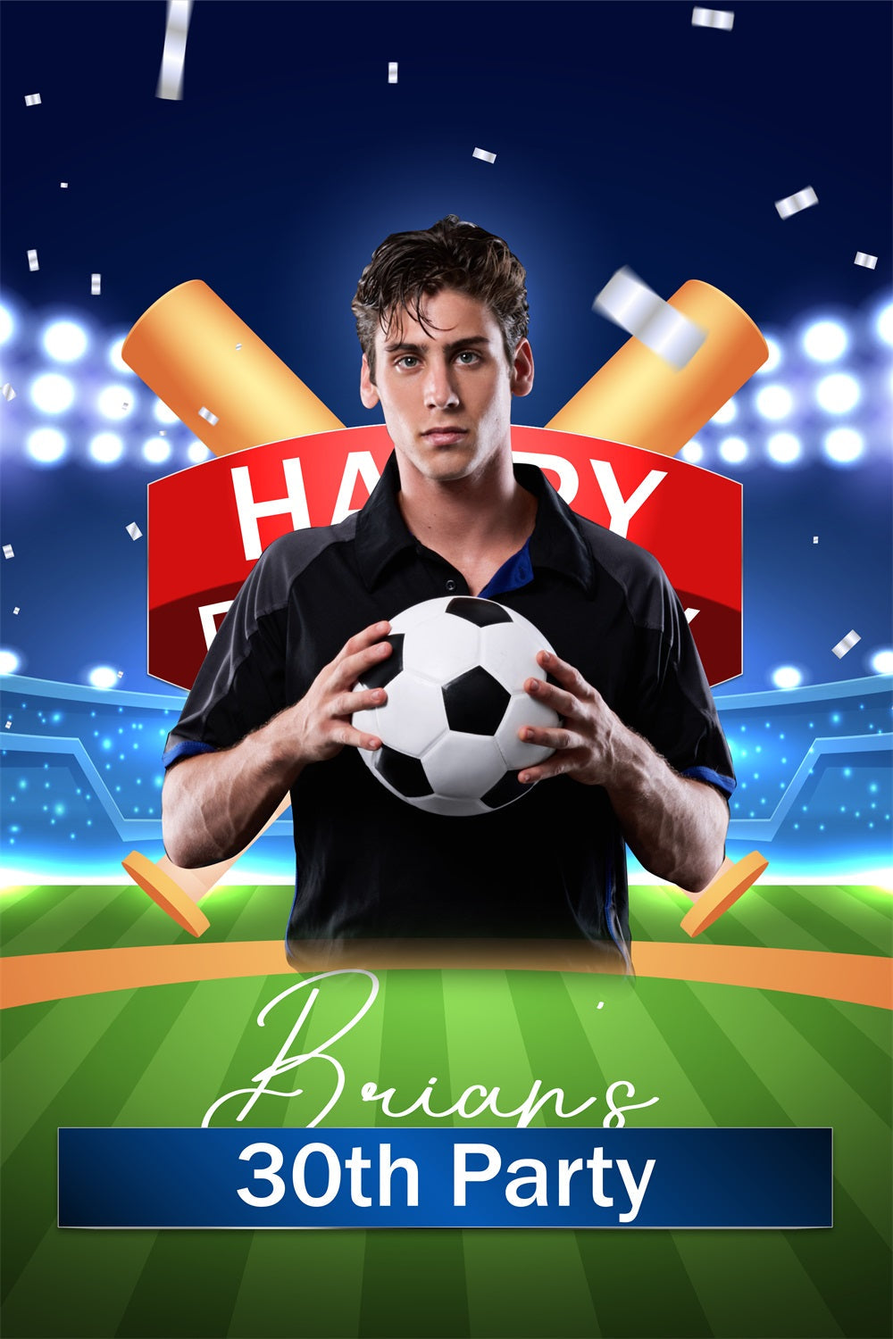 Custom Birthday Backdrops 30th Soccer Stadium Lights Backdrop UK BRP4-19