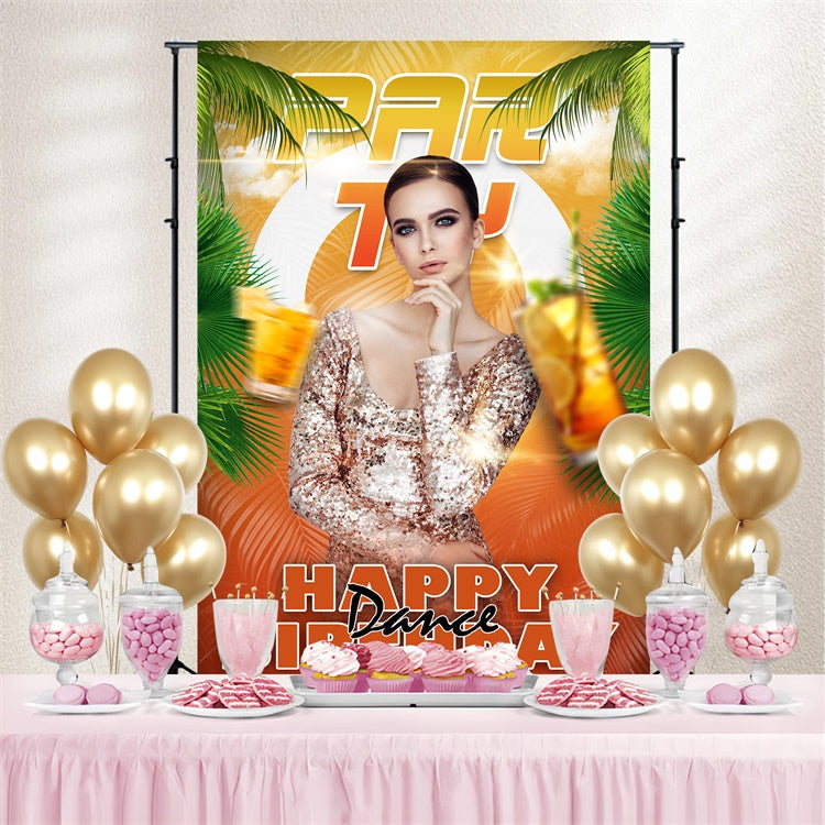 Backdrops For Dances Palm Leaves Happy Birthday Customized Backdrop UK BRP4-200