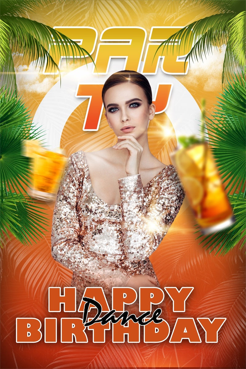 Backdrops For Dances Palm Leaves Happy Birthday Customized Backdrop UK BRP4-200