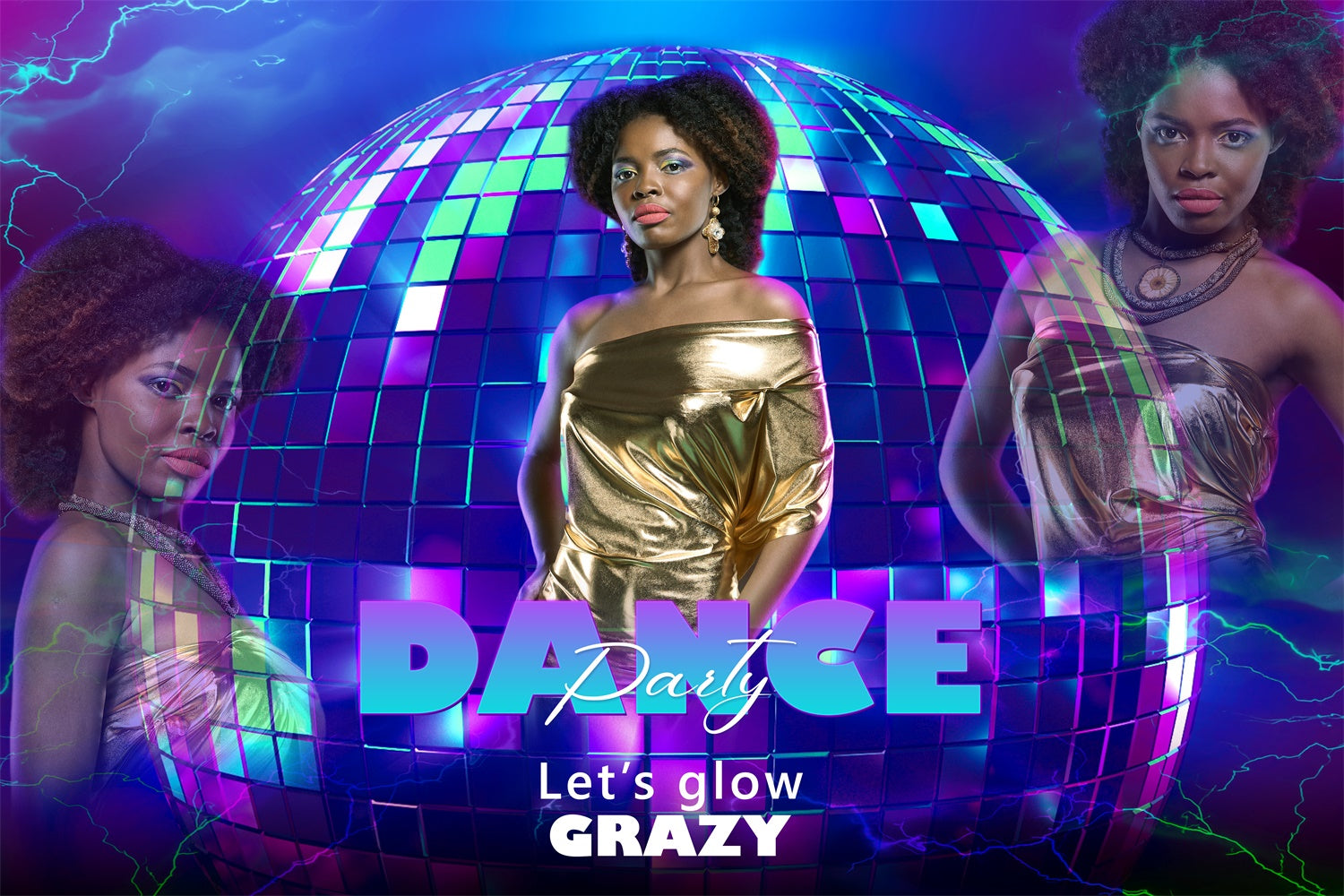 Dance Photo Backdrops Disco Ball Vibrant Lights Custom Backdrop UK BRP4-203