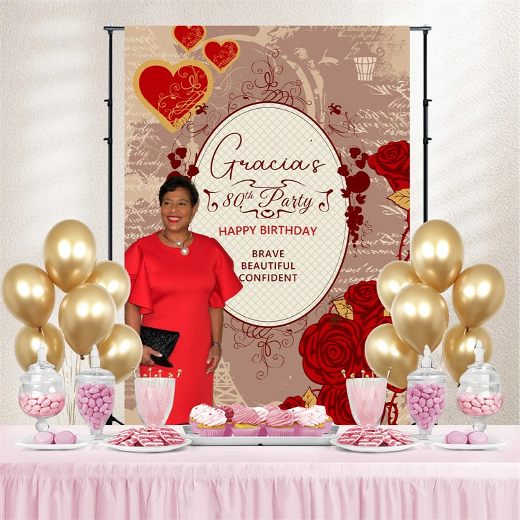 Personalized Birthday Backdrop Red Rose 80th Backdrop UK BRP4-21
