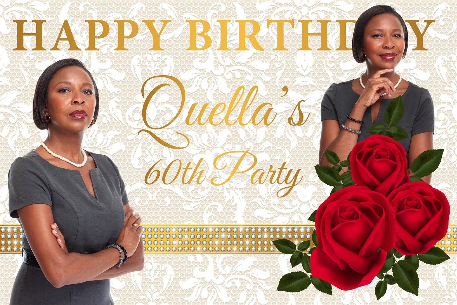 Custom Birthday Backdrop Lace Rose 60th Backdrop UK BRP4-22