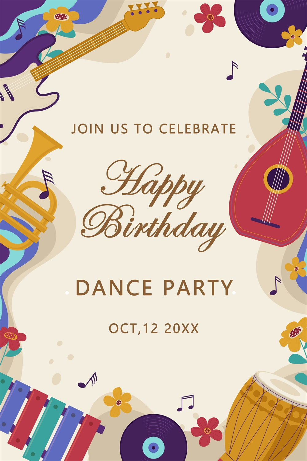 Dance Backdrop Cartoon Music Theme Birthday Custom Backdrop UK BRP4-225