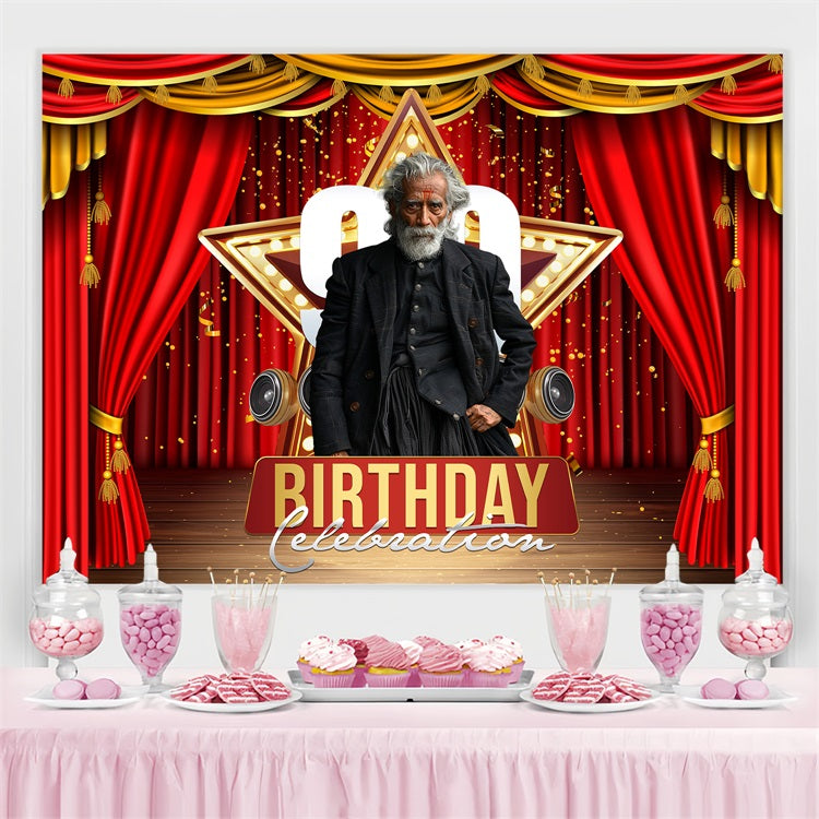 Personalized Backdrop For Birthday 90th Red Curtain Stage Backdrop UK BRP4-23