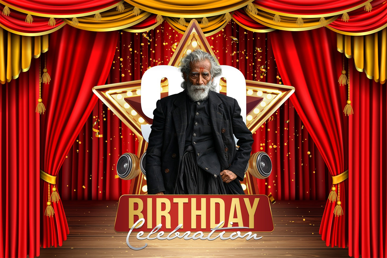 Personalized Backdrop For Birthday 90th Red Curtain Stage Backdrop UK BRP4-23