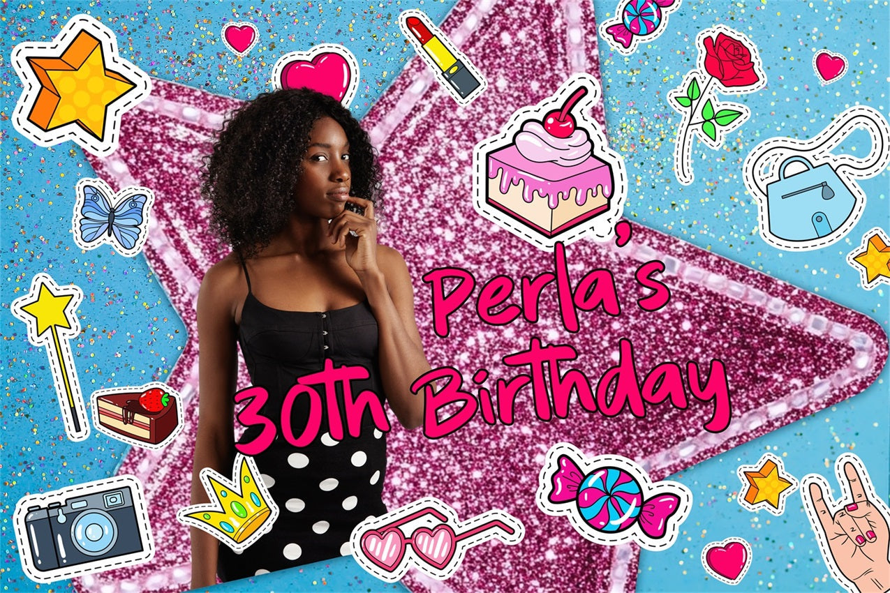 Custom Made Birthday Backdrops Glitter Star Cartoon Backdrop UK BRP4-25