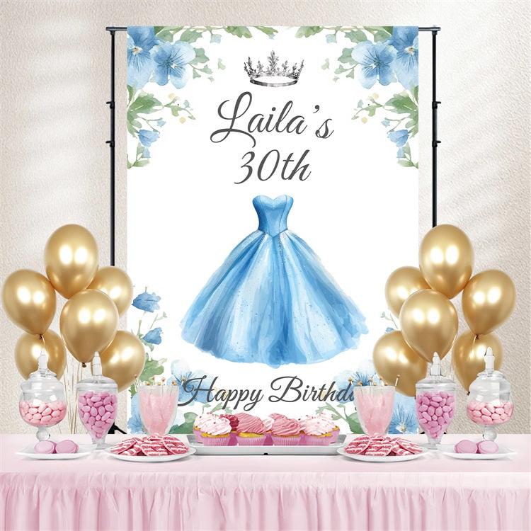 Custom Happy Birthday Backdrop 30th Gown Floral Crown Backdrop UK BRP4-26