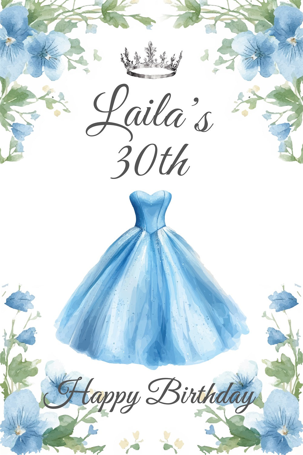 Custom Happy Birthday Backdrop 30th Gown Floral Crown Backdrop UK BRP4-26