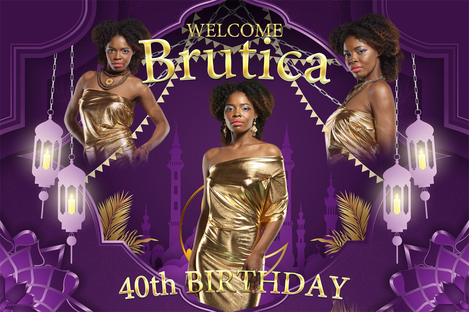 Personalized 40th Birthday Backdrop Mosque Lantern Backdrop UK BRP4-31