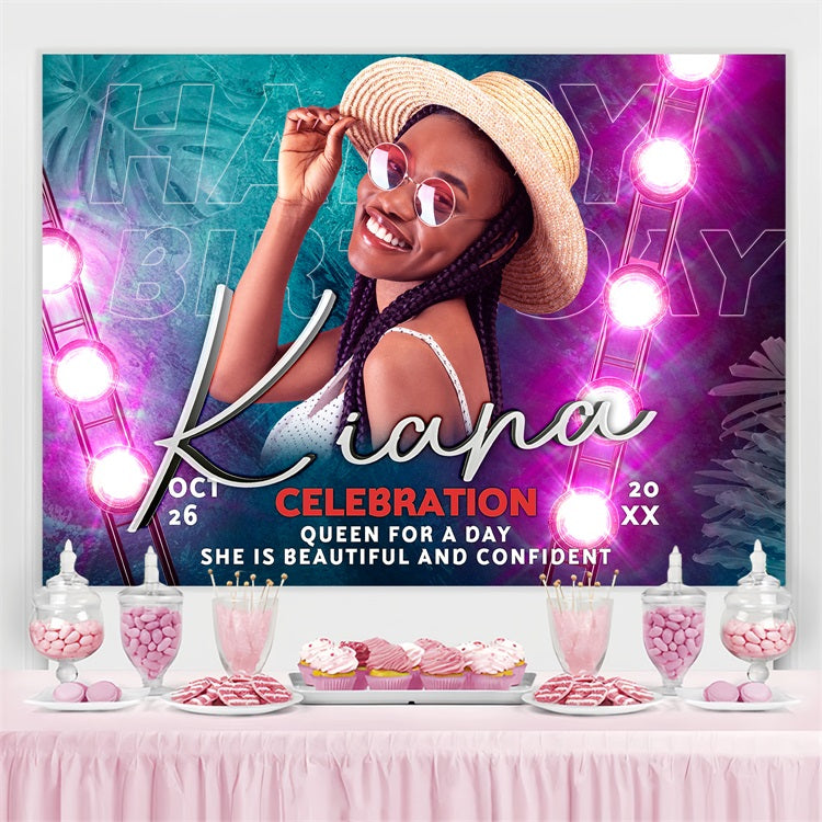 Personalised Backdrop Birthday Neon Lights Backdrop UK BRP4-32