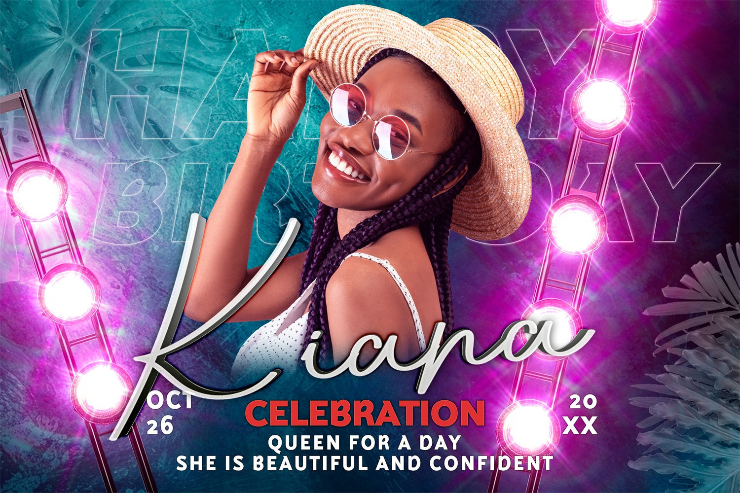 Personalised Backdrop Birthday Neon Lights Backdrop UK BRP4-32