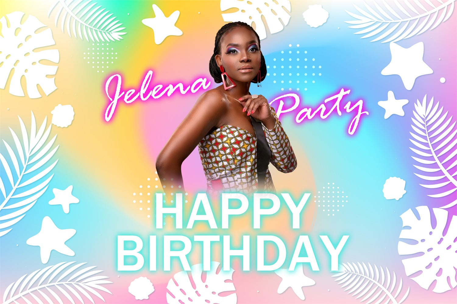 Personalized Backdrops Birthday Tropical Pastel Lights Backdrop UK BRP4-33