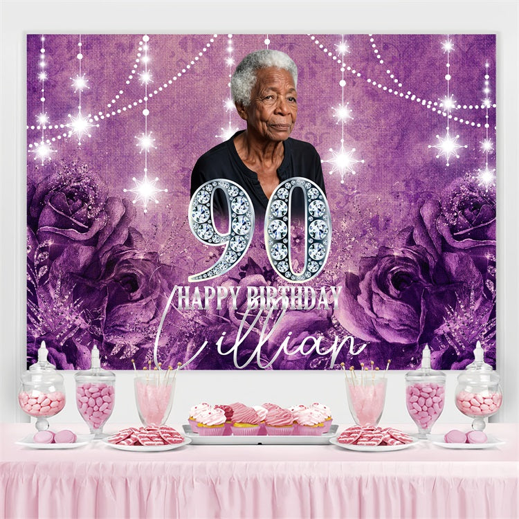 Custom Backdrops For Birthdays Vintage 90th Rose Purple Backdrop UK BRP4-34