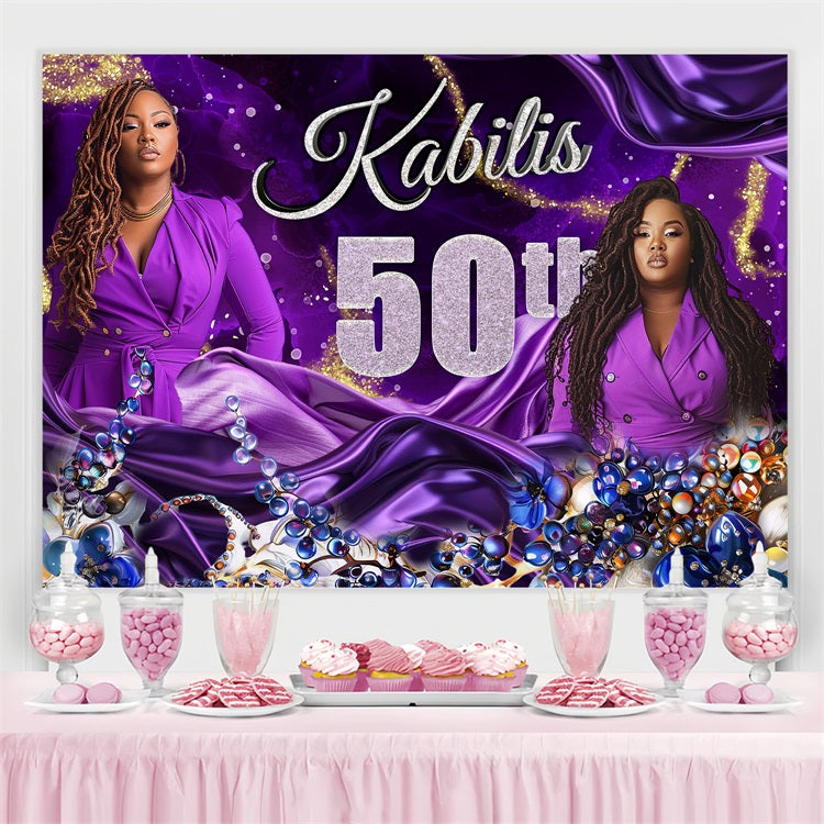 Personalized 50th Birthday Backdrops Purple Gems Backdrop UK BRP4-35