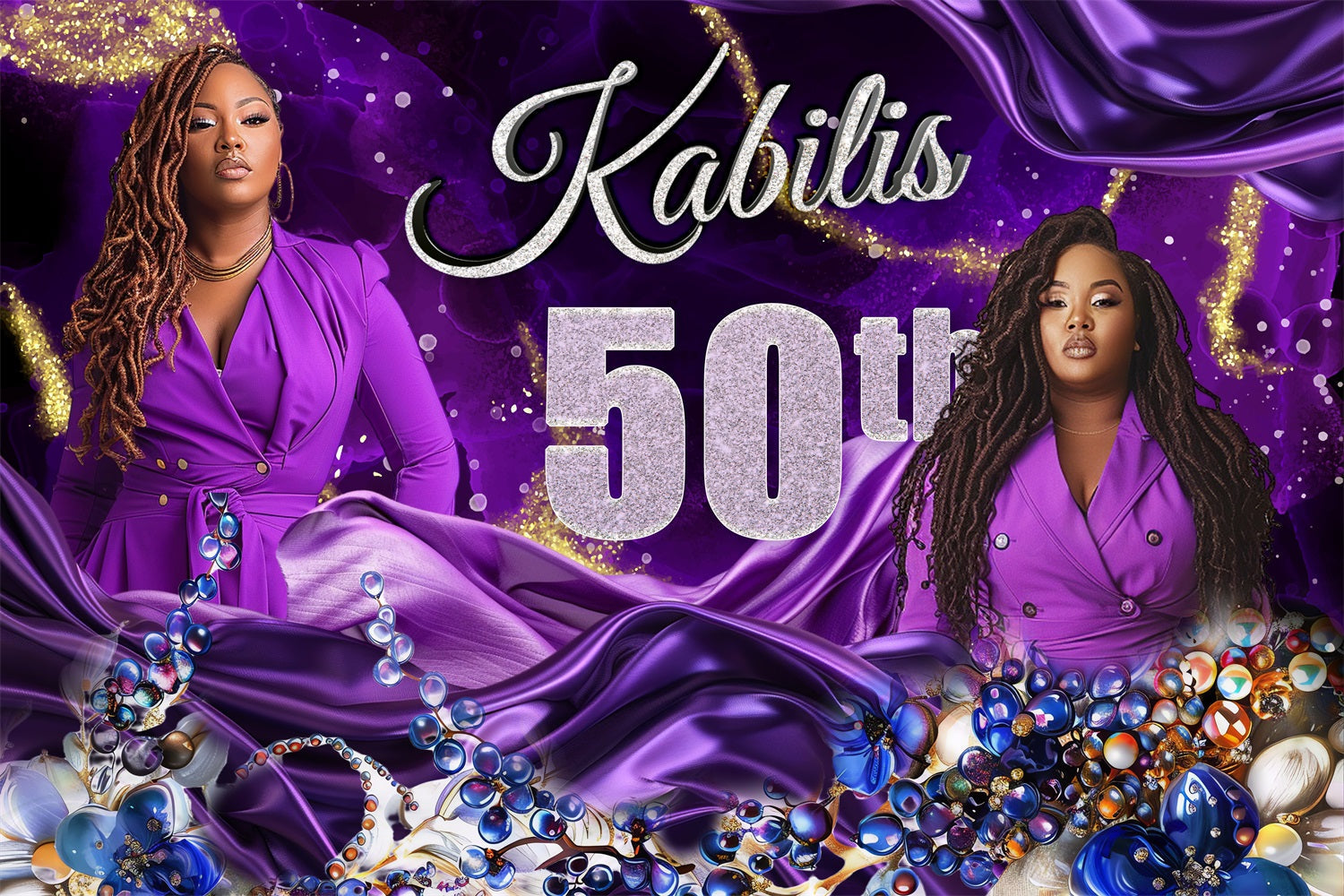 Personalized 50th Birthday Backdrops Purple Gems Backdrop UK BRP4-35