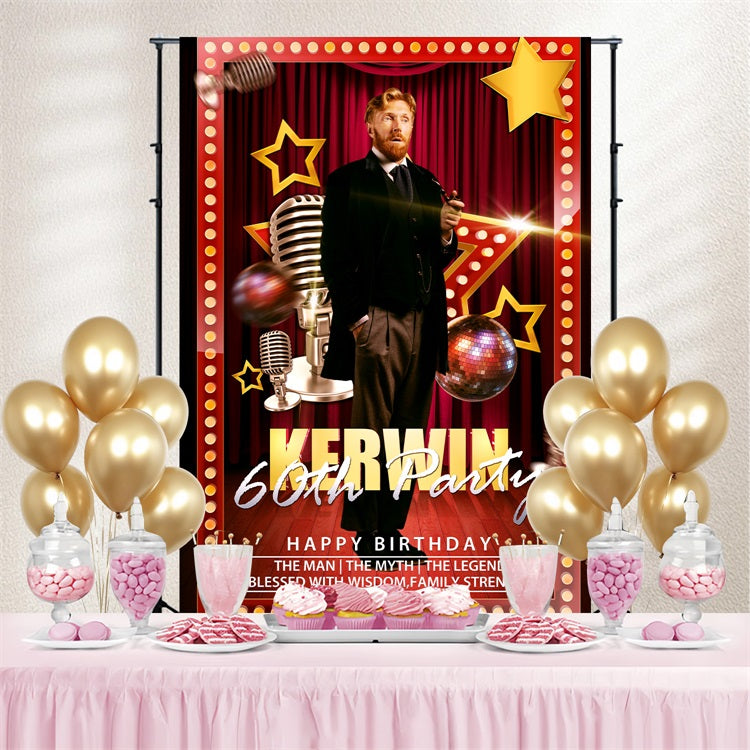 Personalized 60th Birthday Backdrop Red Stage Spotlight Backdrop UK BRP4-38