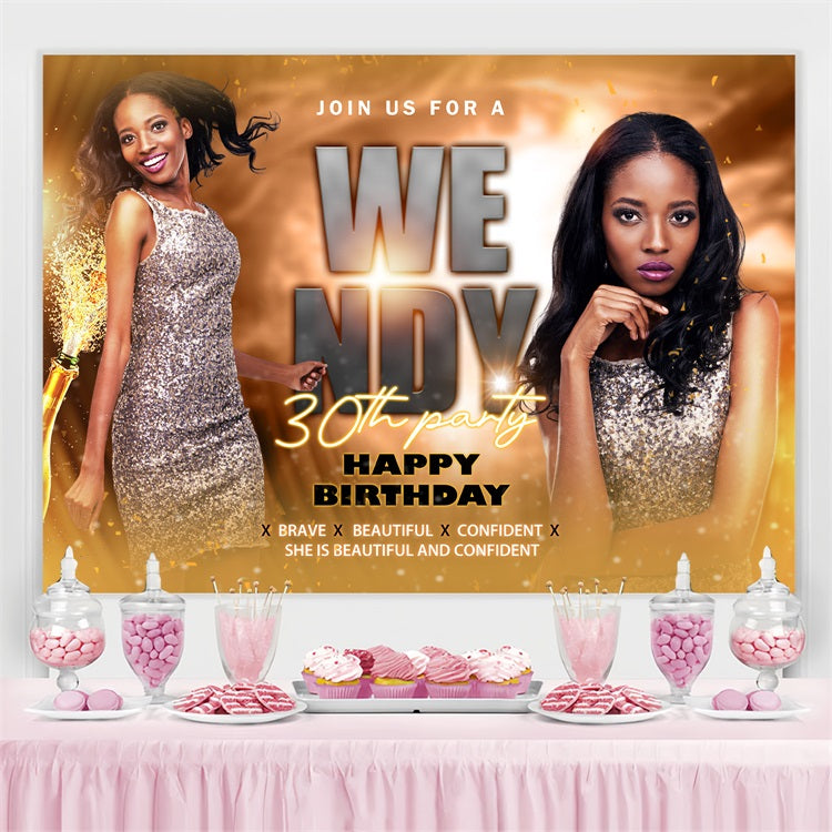 Customised Birthday Backdrop Sparkling 30th Champagne Confetti Backdrop UK BRP4-39