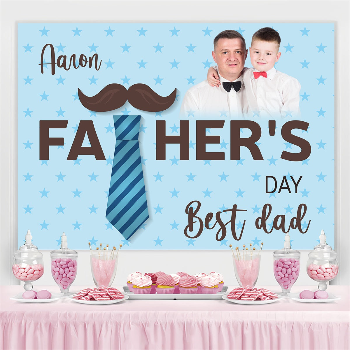 Father's Day Photo Backdrop Blue Stars Tie Personalized Backdrop UK BRP4-79