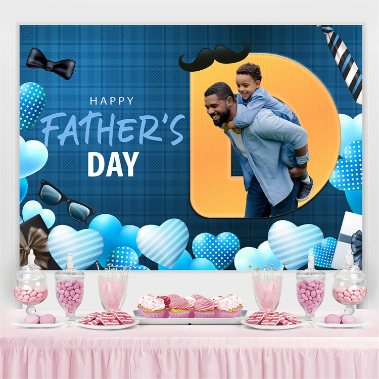 Backdrops For Father's Day Blue Plaid Hearts Customized Backdrop UK BRP4-87