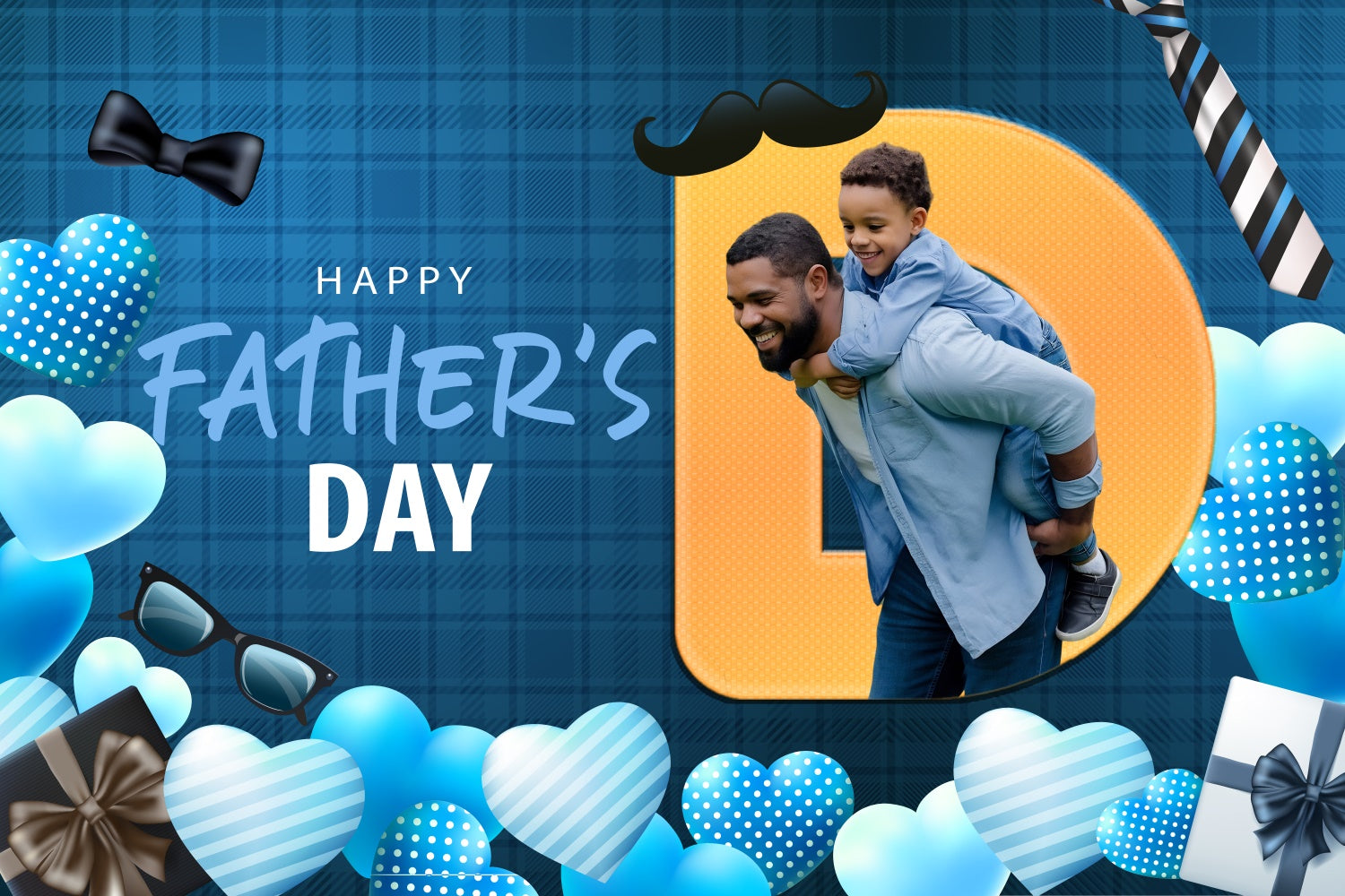 Backdrops For Father's Day Blue Plaid Hearts Customized Backdrop UK BRP4-87