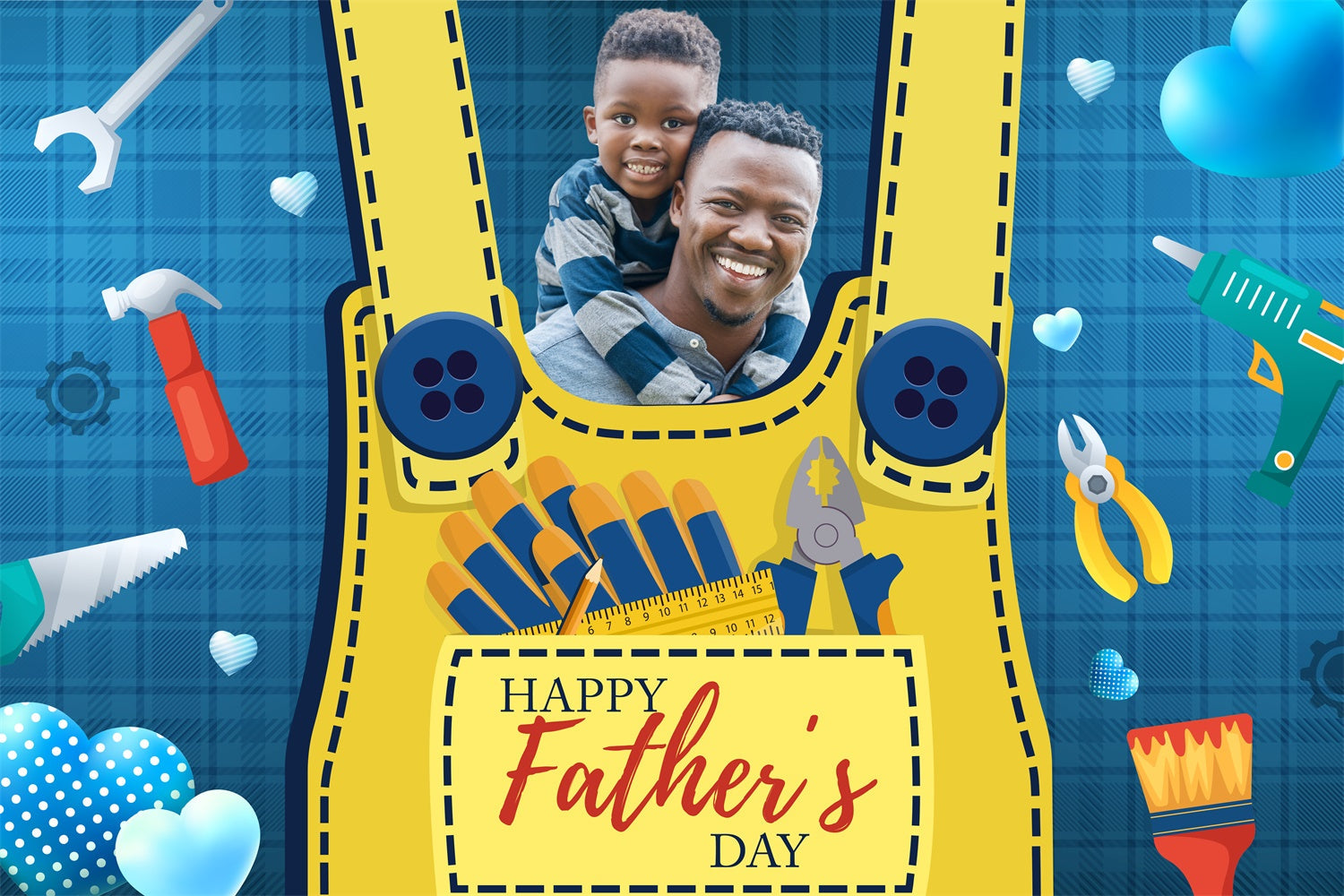 Happy Father's Day Backdrop Tools Blue Plaid Custom Backdrop UK BRP4-89