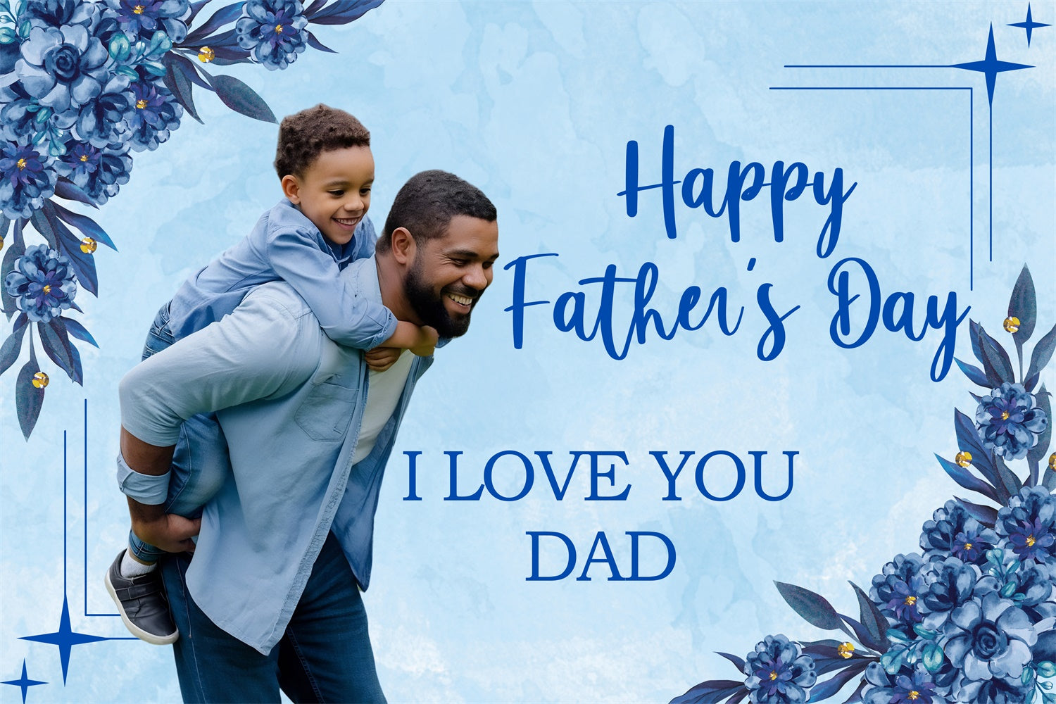 Fathers Day Backdrop Elegant Blue Floral Personalized Backdrop UK BRP4-99