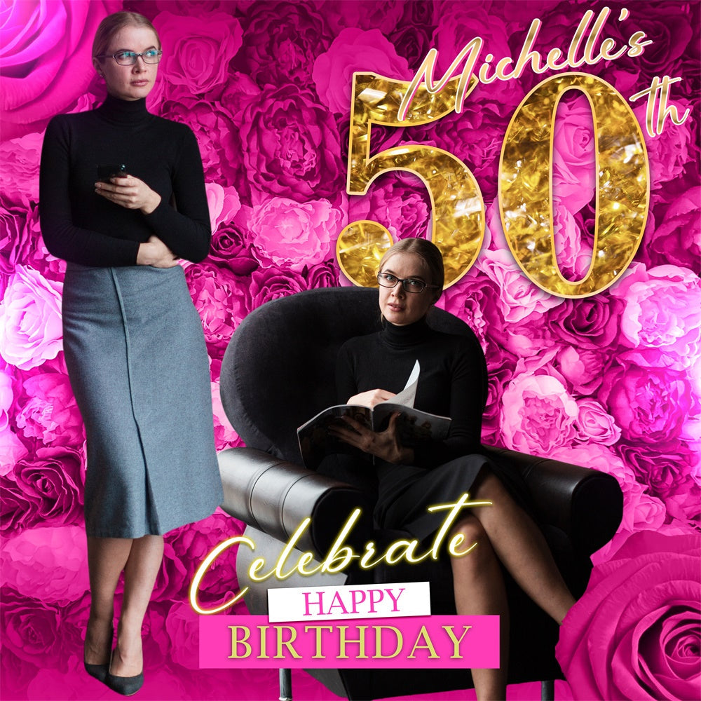 50th Birthday Photo Backdrop Graceful Pink Floral Custom Backdrop UK BRP5-101