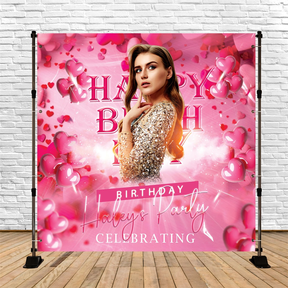 Custom Backdrop For Birthday Party Sparkling Heart Balloons Backdrop UK BRP5-102