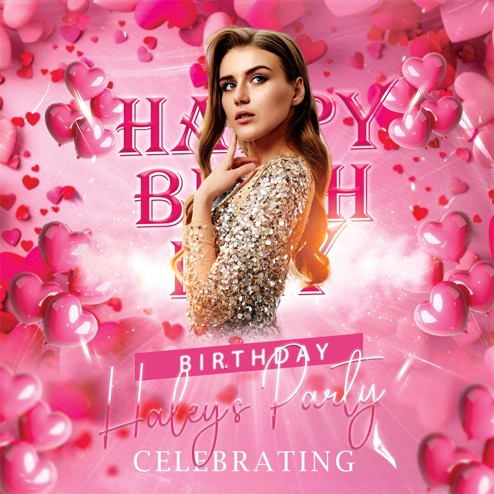 Custom Backdrop For Birthday Party Sparkling Heart Balloons Backdrop UK BRP5-102