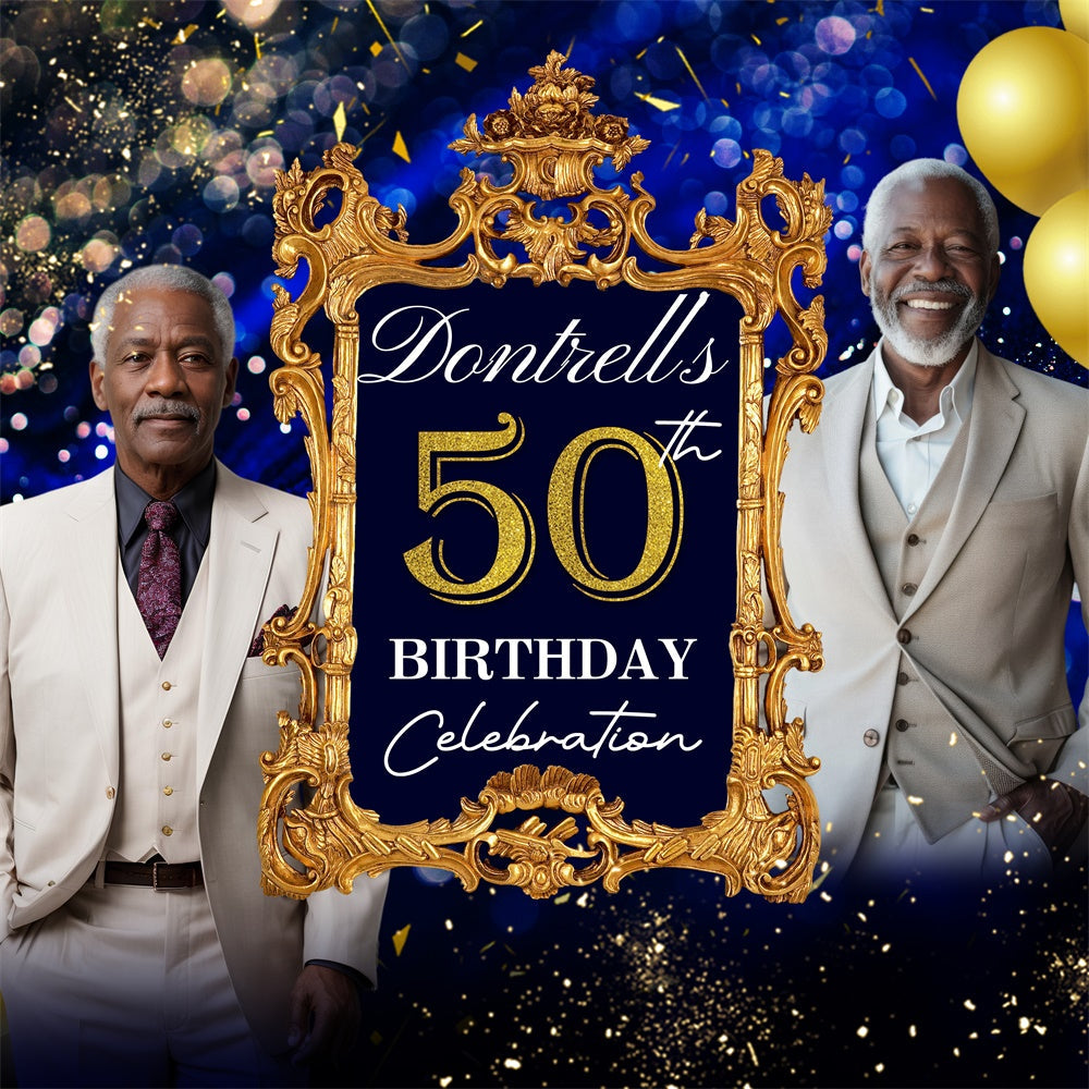 50th Birthday Backdrop Regal Gold Frame Customized Backdrop UK BRP5-106