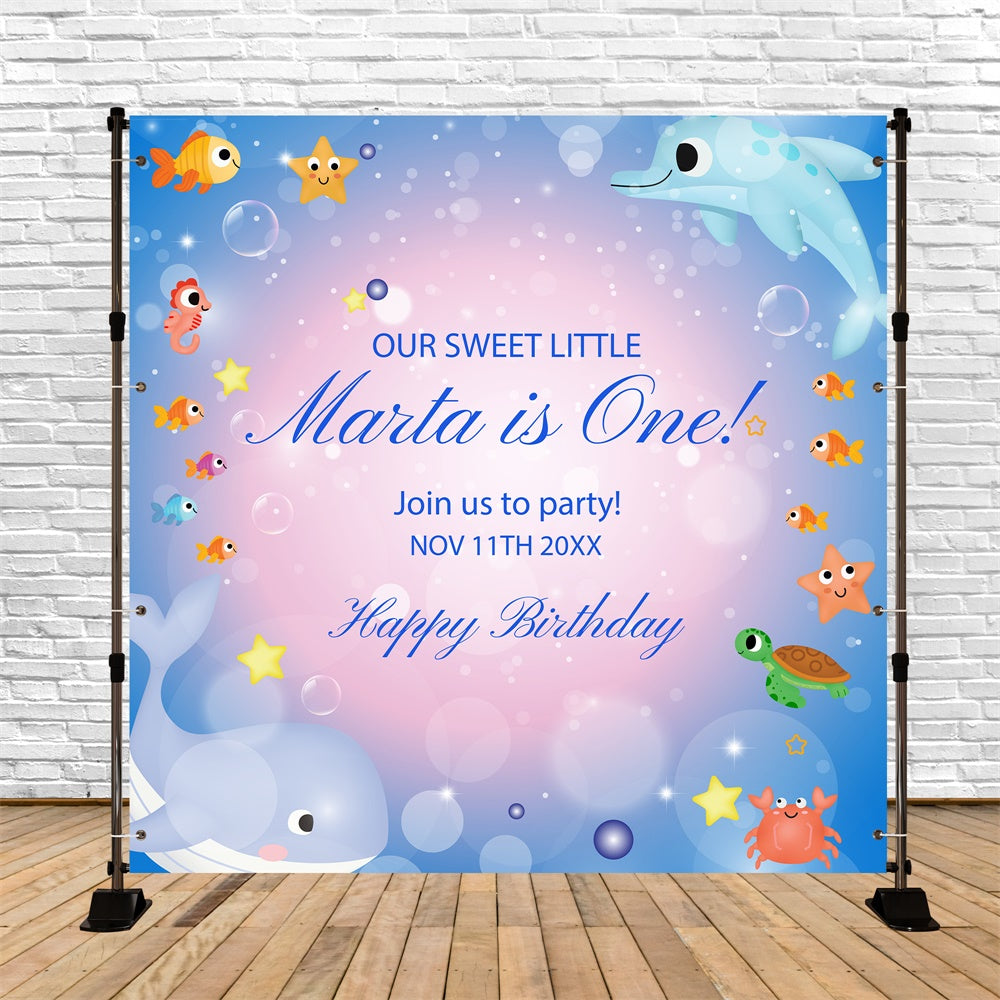 1st Birthday Backdrop Colorful Ocean Creatures Custom Backdrop UK BRP5-116