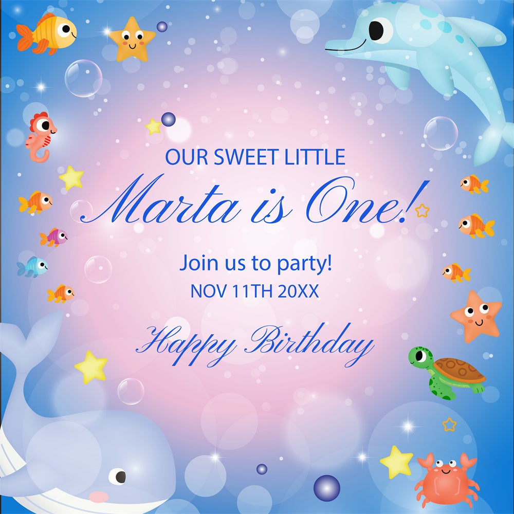 1st Birthday Backdrop Colorful Ocean Creatures Custom Backdrop UK BRP5-116